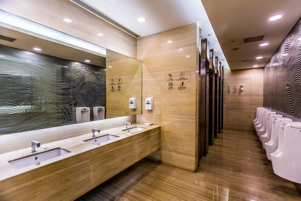 Commercial restroom maintained using Toilet Cleaning Chemicals